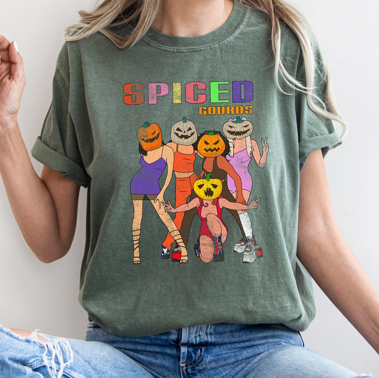 Spiced Gourds Funny Retro Halloween Comfort Colors Tshirt