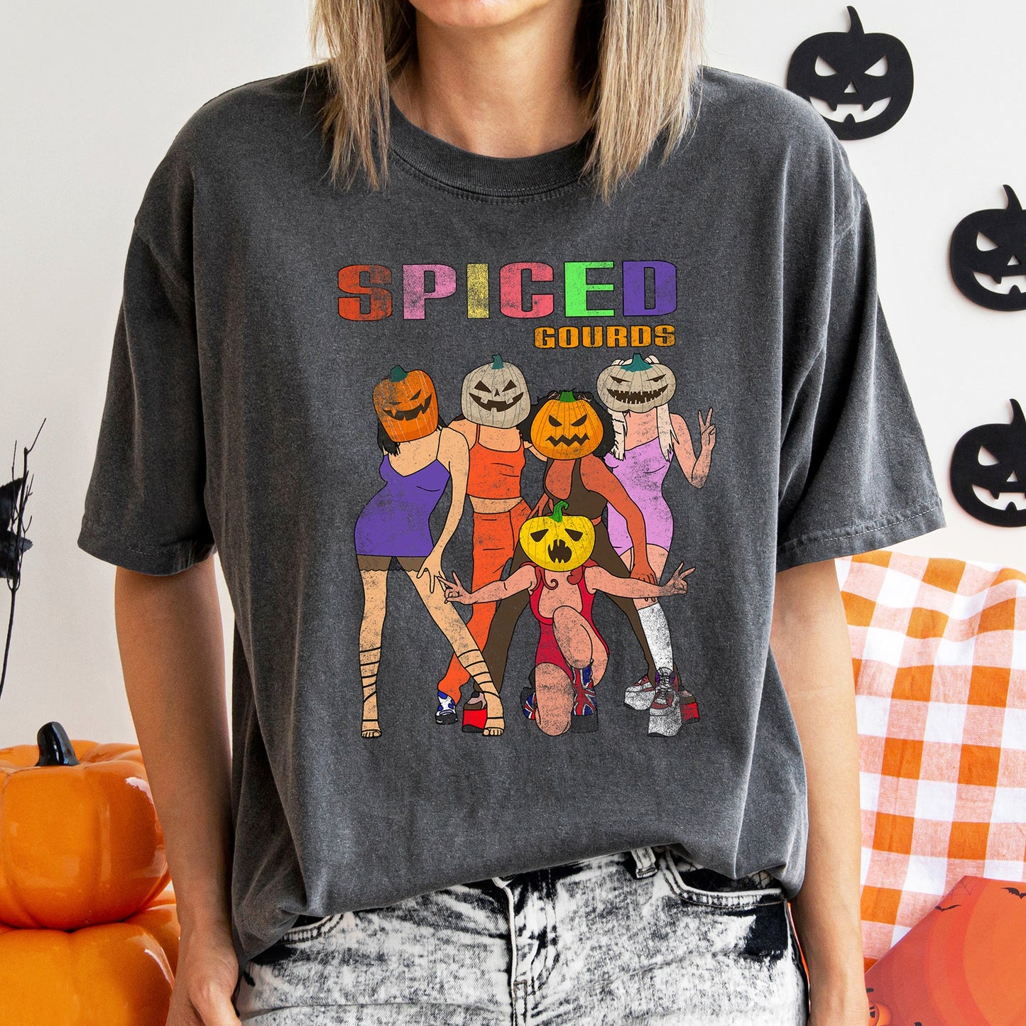 Spiced Gourds Funny Retro Halloween Comfort Colors Tshirt