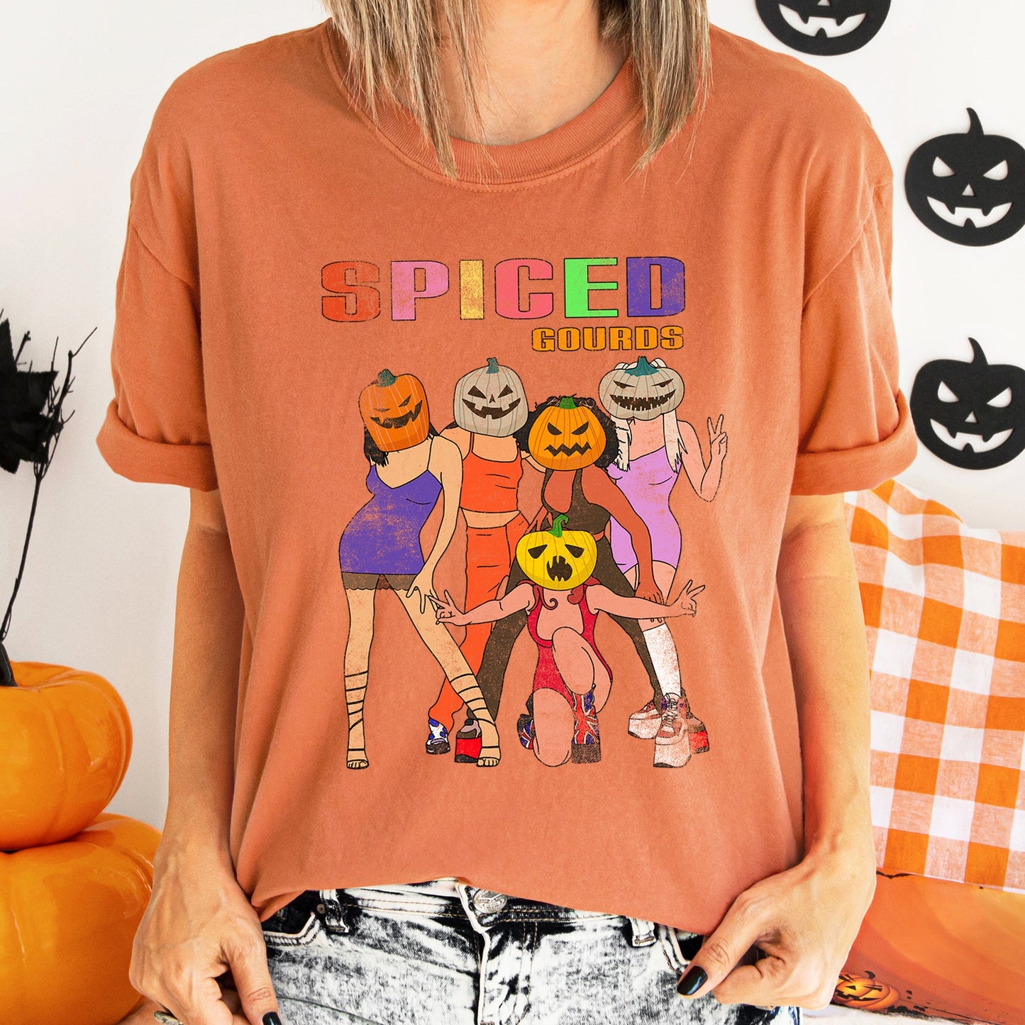 Spiced Gourds Funny Retro Halloween Comfort Colors Tshirt