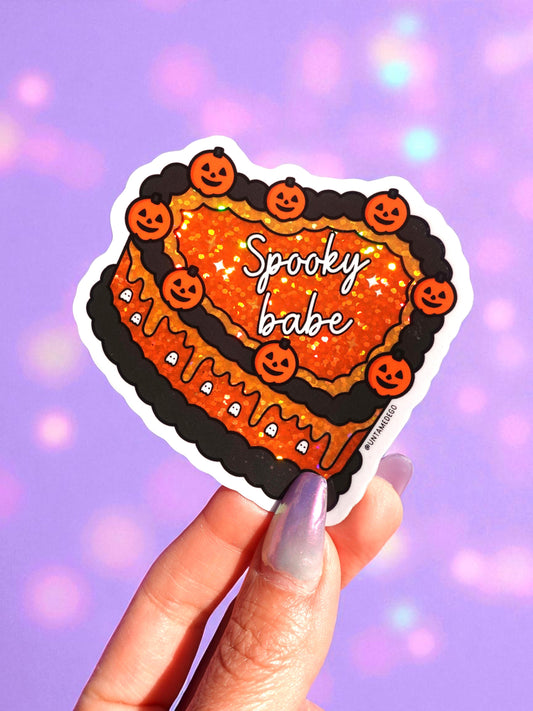 Spooky Babe Sticker – Halloween Glitter Cake Vinyl Sticker