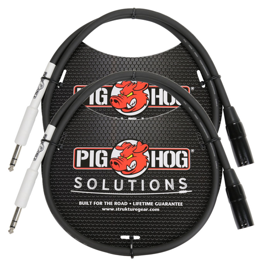 Pig Hog Solutions 3-ft XLR Male to 1/4' TRS Male Patch Cable 2 Pack
