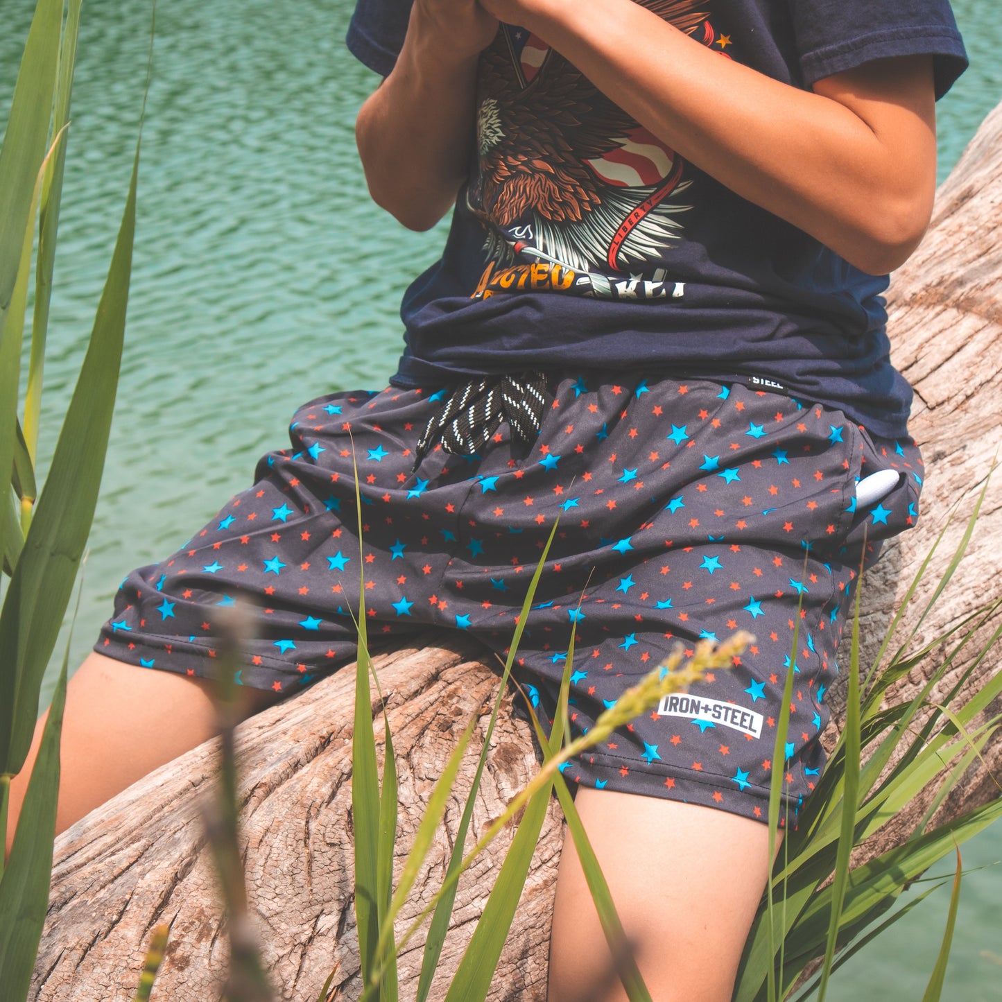 Stars Navy Quick-Dry Swim Trunks Iron+Steel