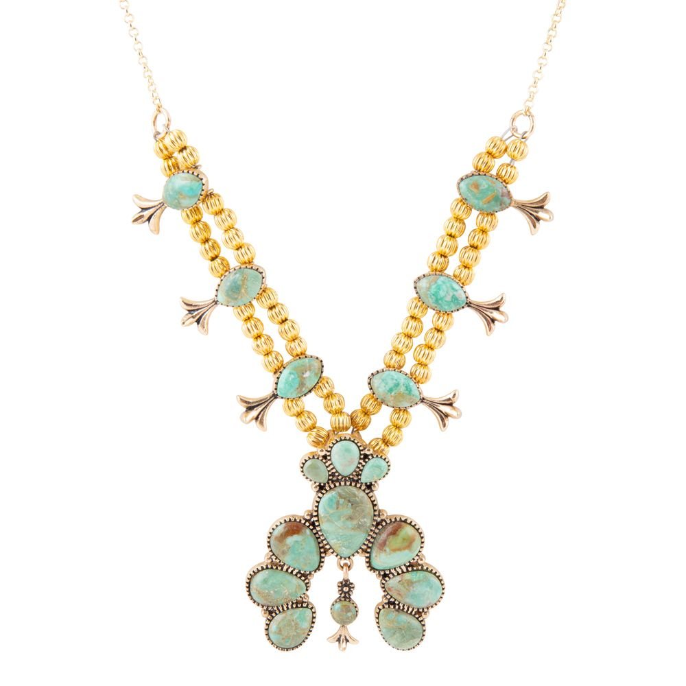 Squash Blossom Statement Blue Turquoise Golden Necklace
