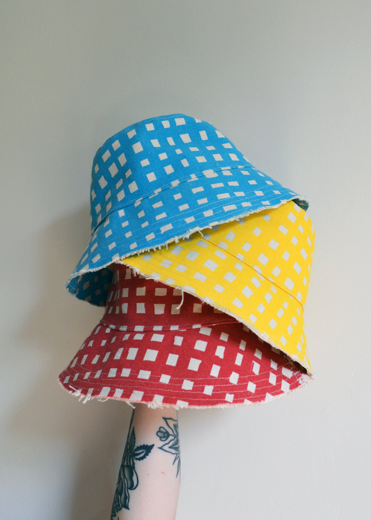 Grid Bucket Hat Cotton Canvas Bucket Hat