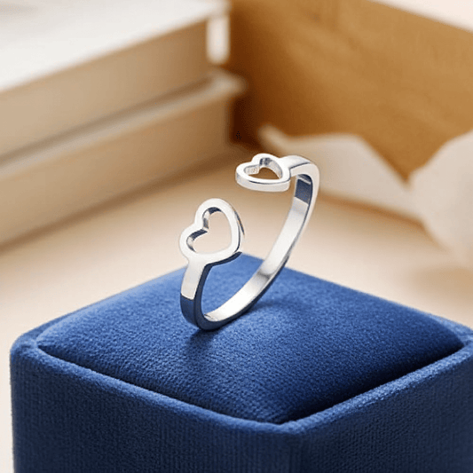Stainless Steel Adjustable Two Hearts Open Ring for Women
