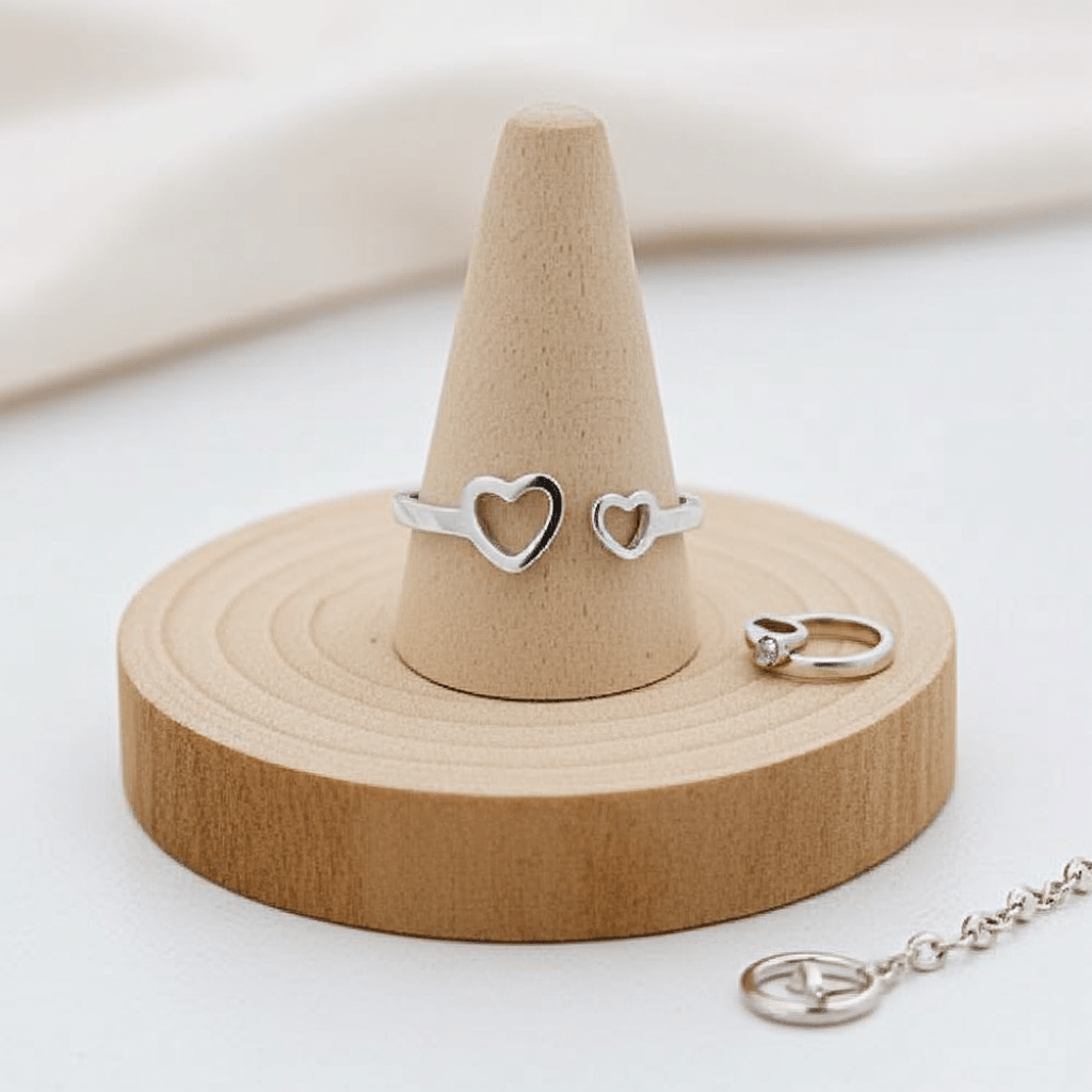 Stainless Steel Adjustable Two Hearts Open Ring for Women