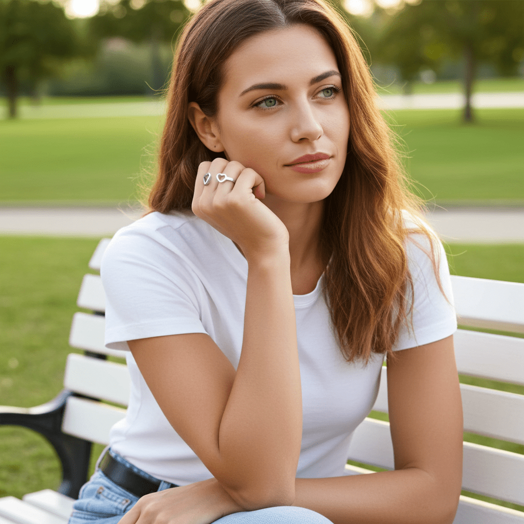 Stainless Steel Adjustable Two Hearts Open Ring for Women