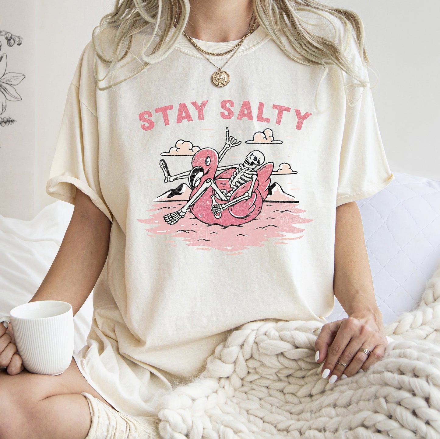 Stay Salty Skeleton Retro Halloween Comfort Colors Tshirt