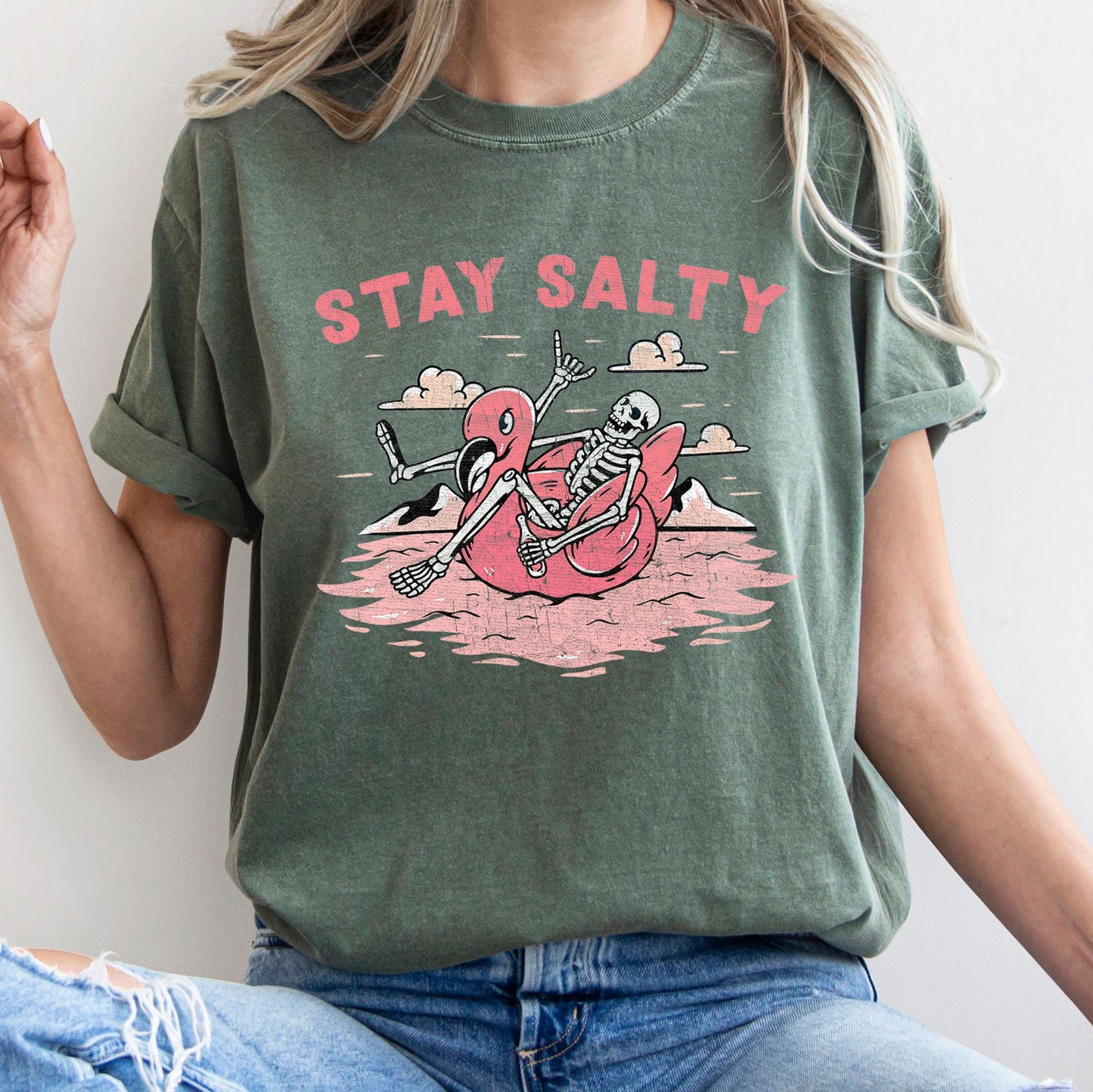 Stay Salty Skeleton Retro Halloween Comfort Colors Tshirt