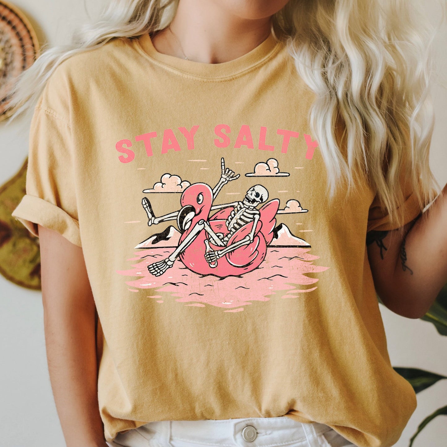 Stay Salty Skeleton Retro Halloween Comfort Colors Tshirt