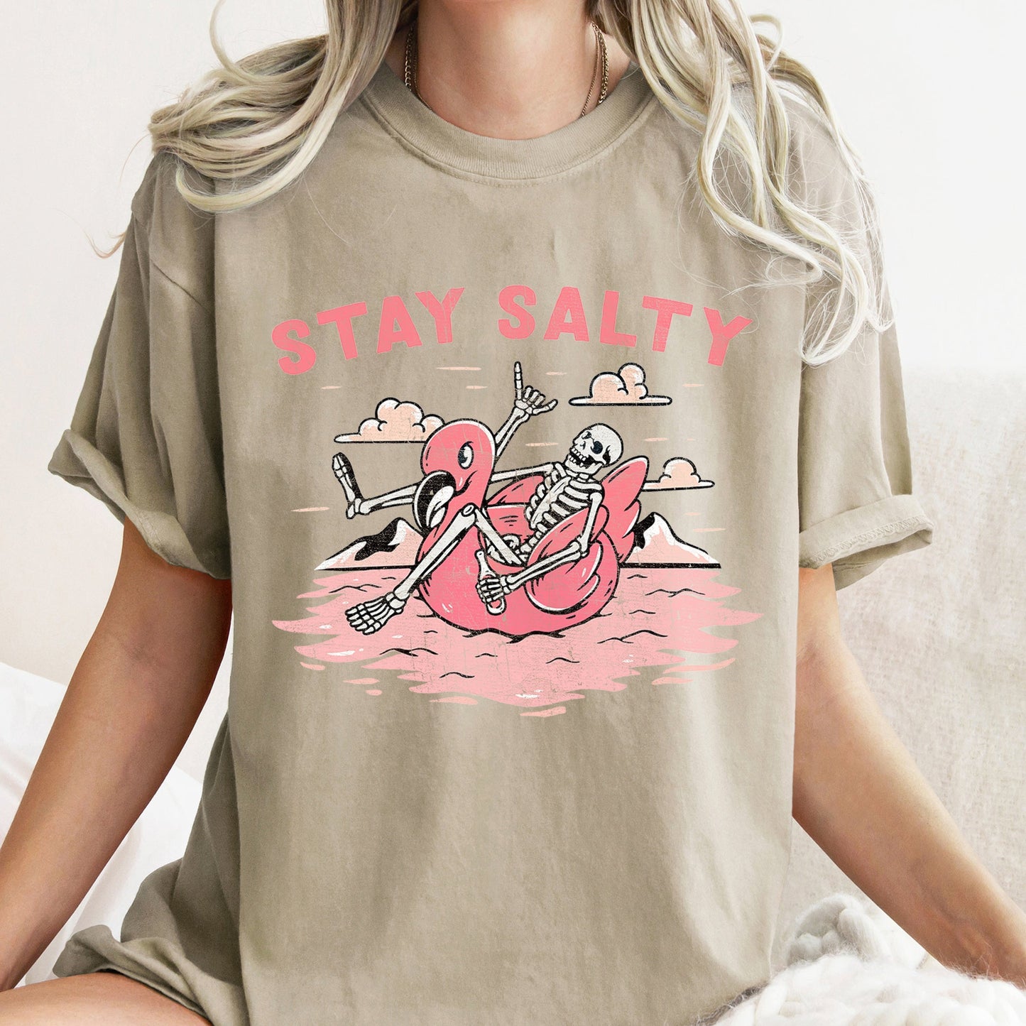 Stay Salty Skeleton Retro Halloween Comfort Colors Tshirt