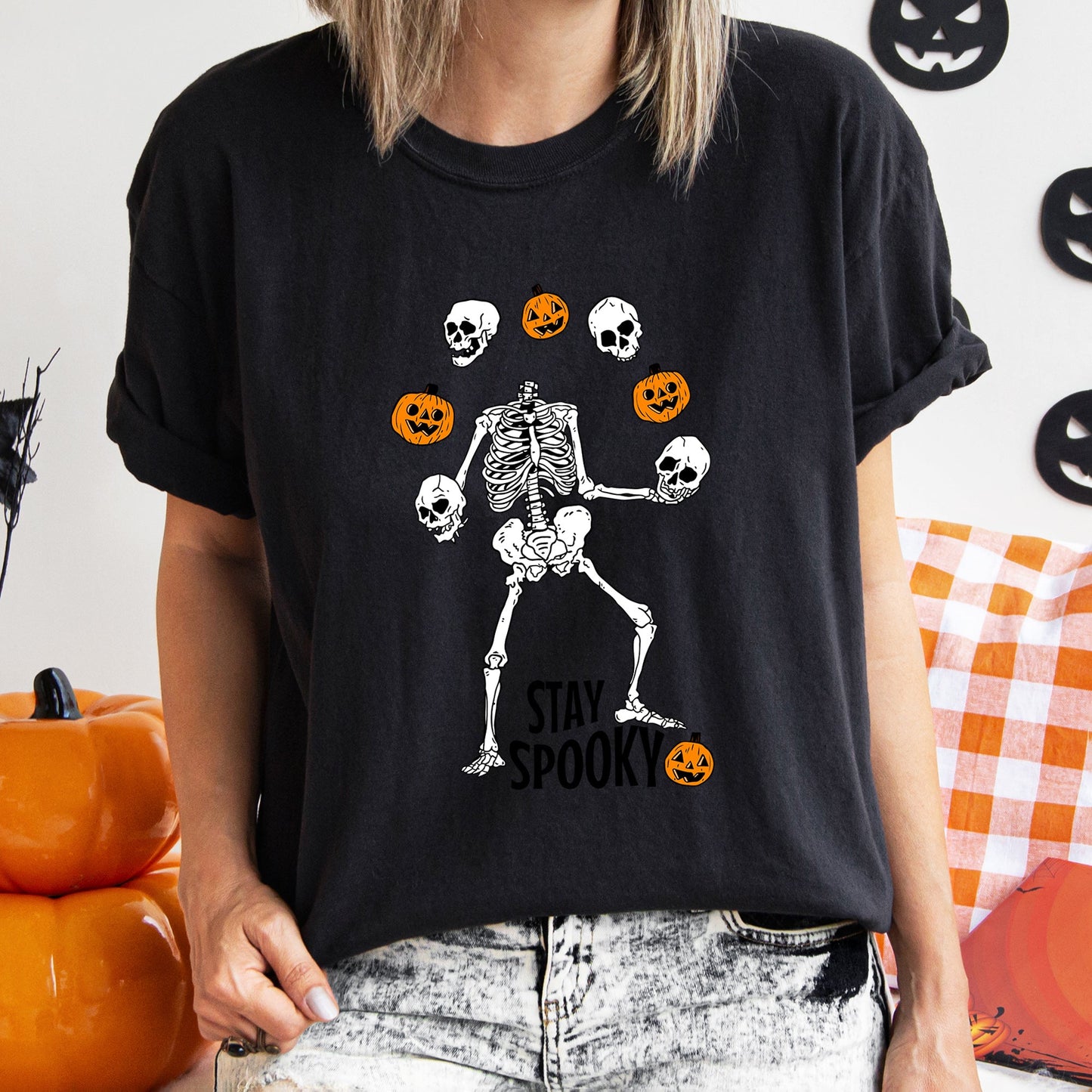 Stay Spooky Juggling Skeleton Retro Halloween Comfort Colors Tshirt