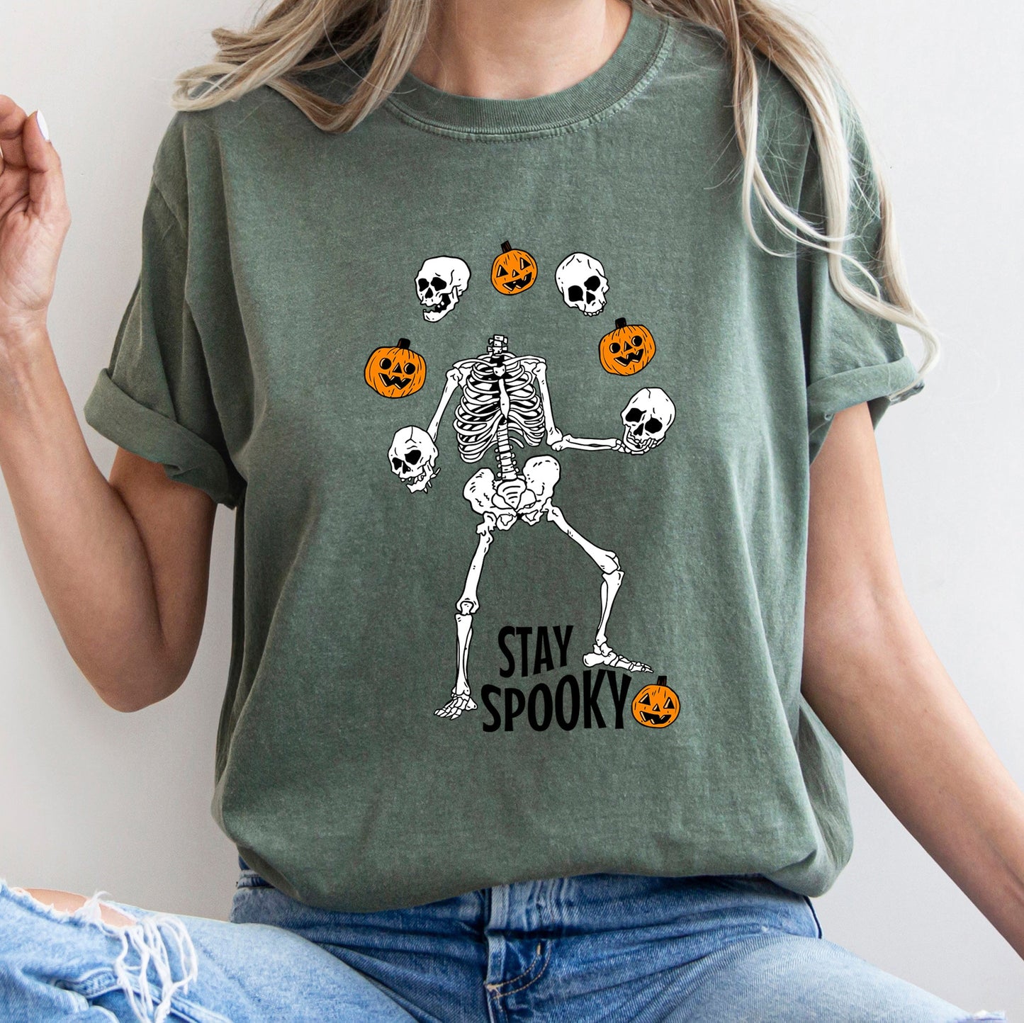 Stay Spooky Juggling Skeleton Retro Halloween Comfort Colors Tshirt