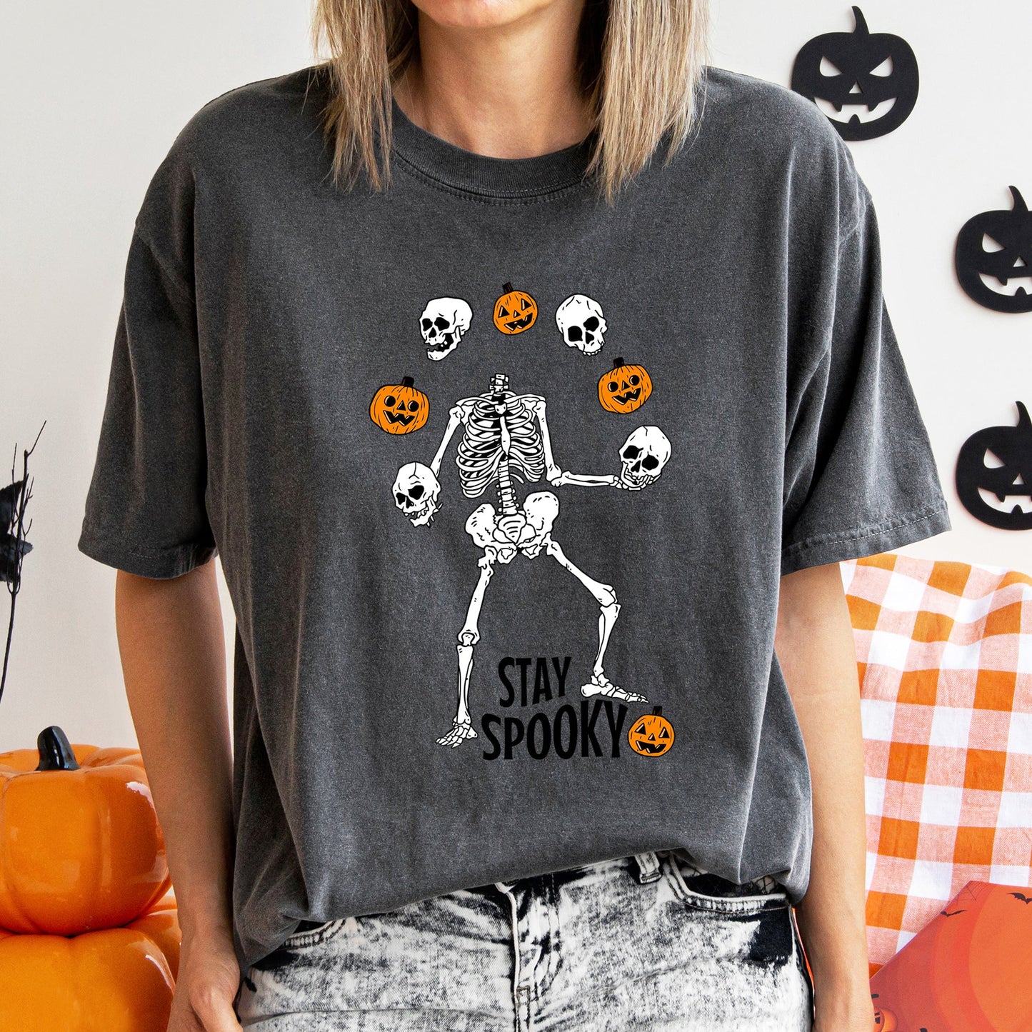 Stay Spooky Juggling Skeleton Retro Halloween Comfort Colors Tshirt