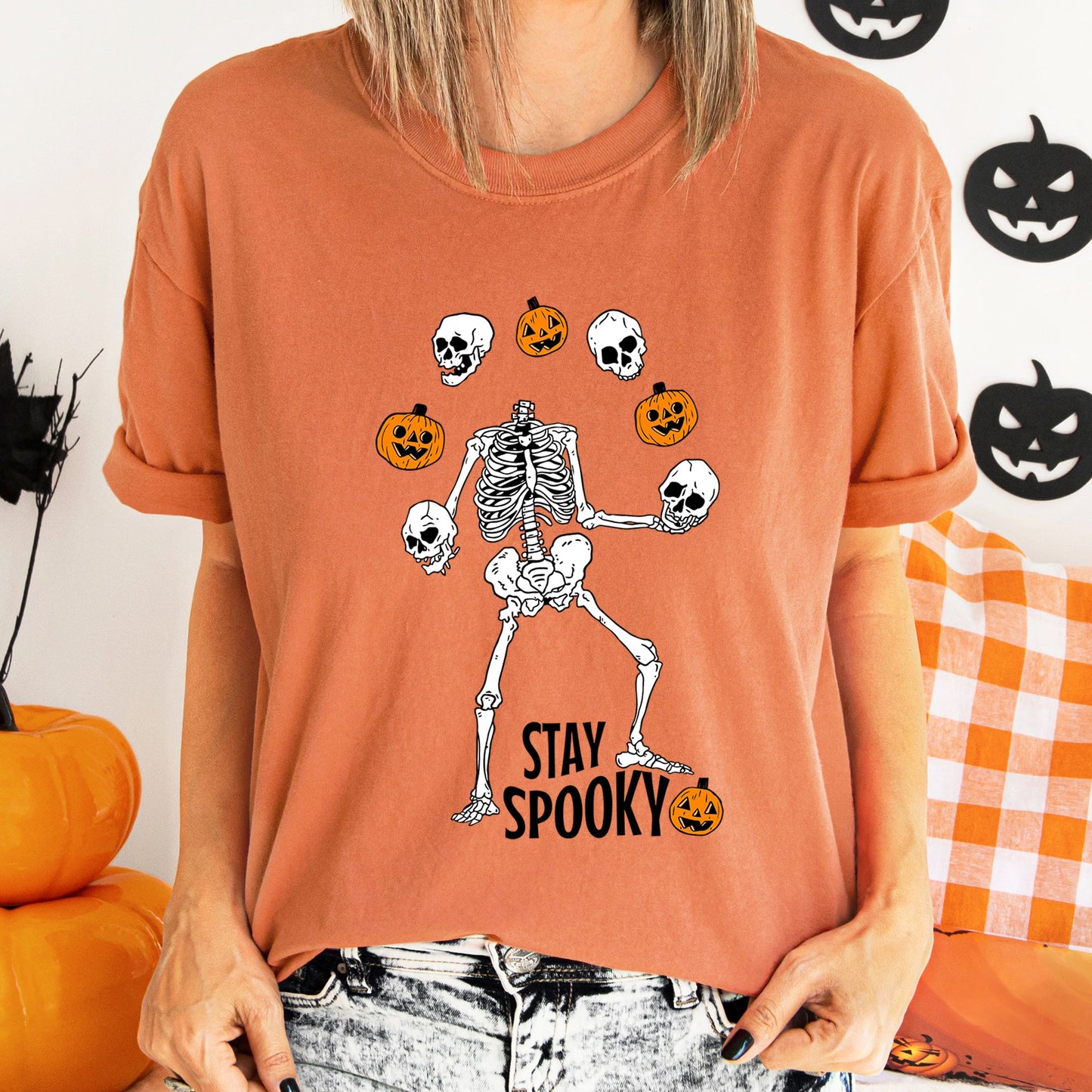 Stay Spooky Juggling Skeleton Retro Halloween Comfort Colors Tshirt