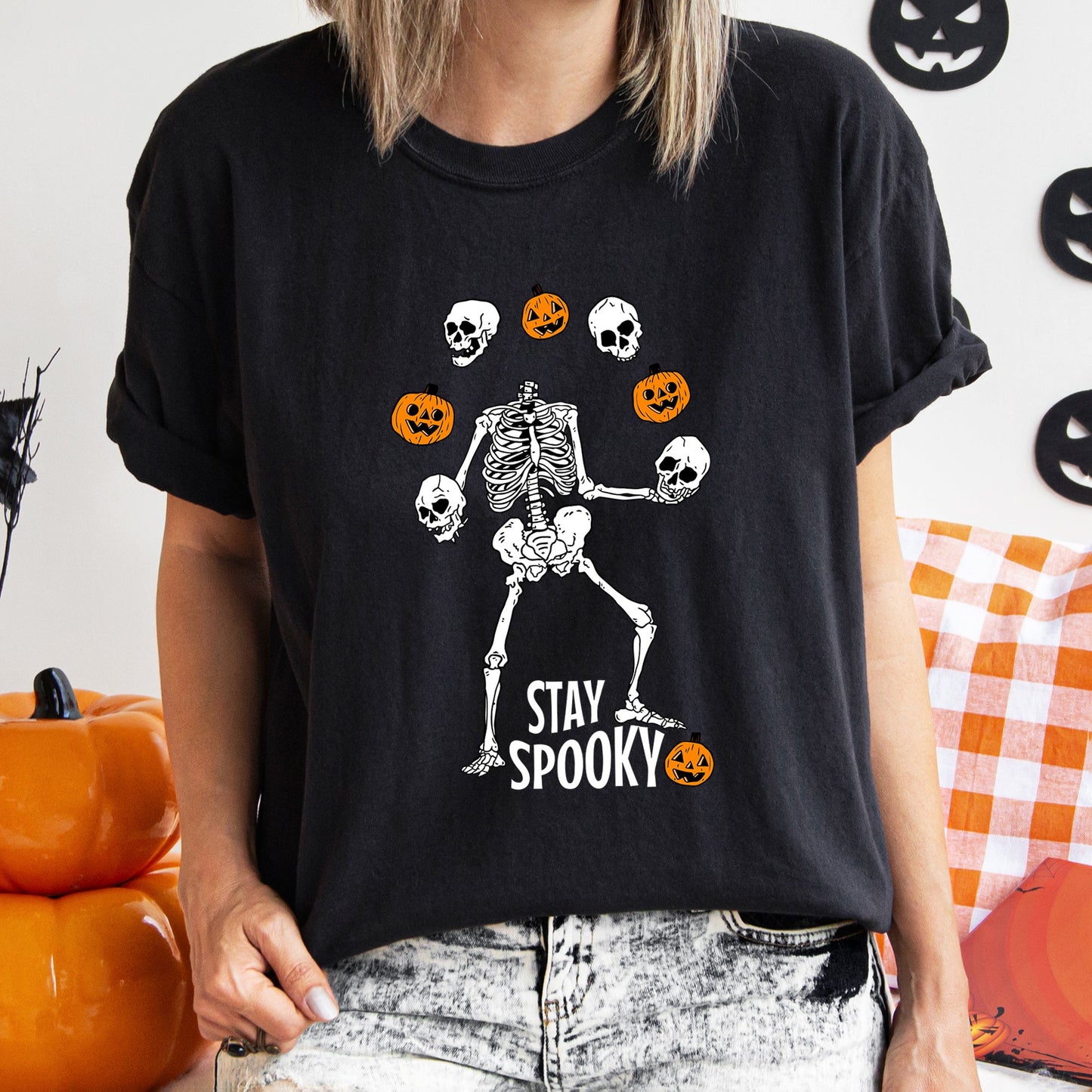 Stay Spooky Juggling Skeleton Retro Halloween Comfort Colors Tshirt