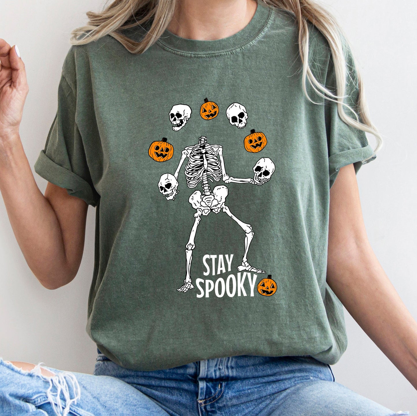 Stay Spooky Juggling Skeleton Retro Halloween Comfort Colors Tshirt
