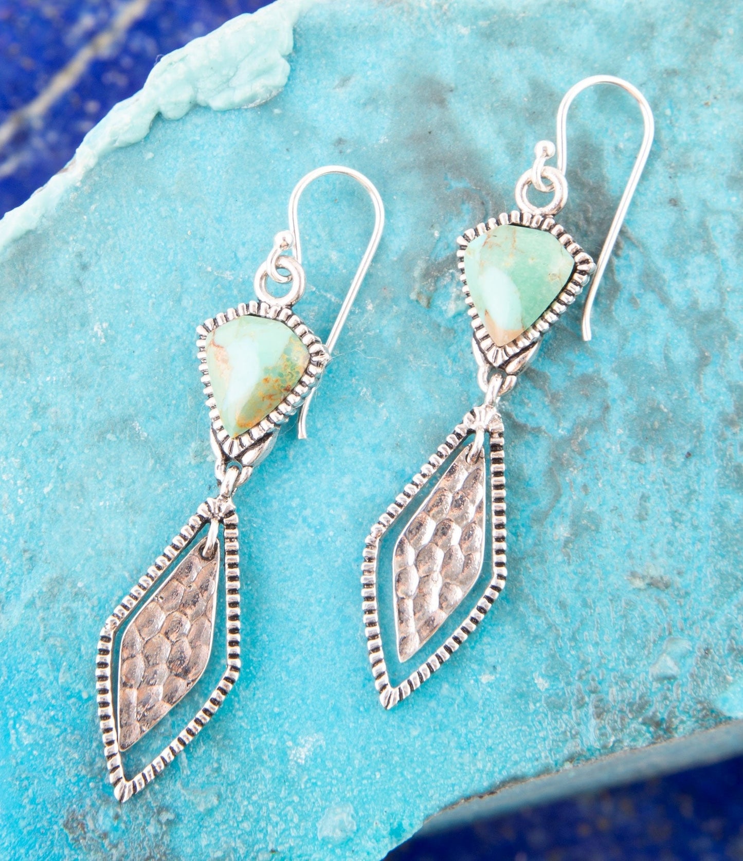 Sterling Silver and Turquoise Shield Drop Earrings