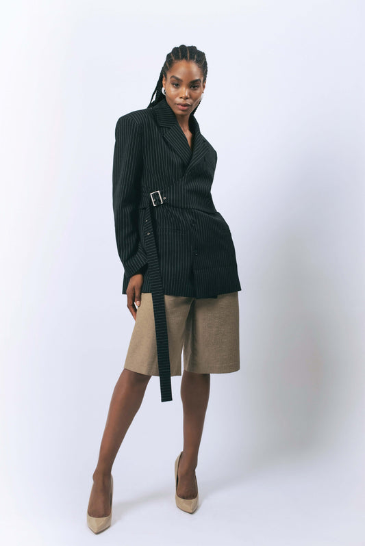 Luna Noir Pinstripe Oversized Blazer Women's Le Réussi
