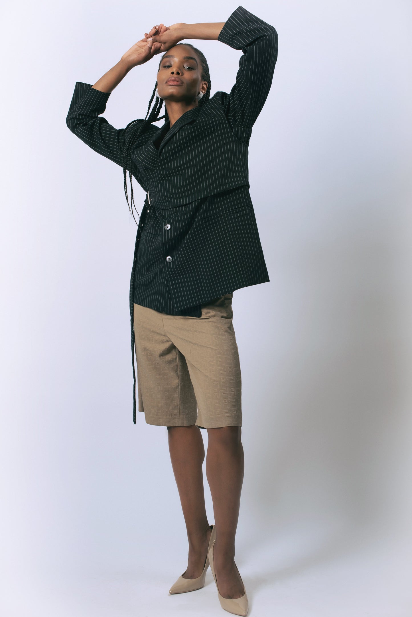 Luna Noir Pinstripe Oversized Blazer Women's Le Réussi
