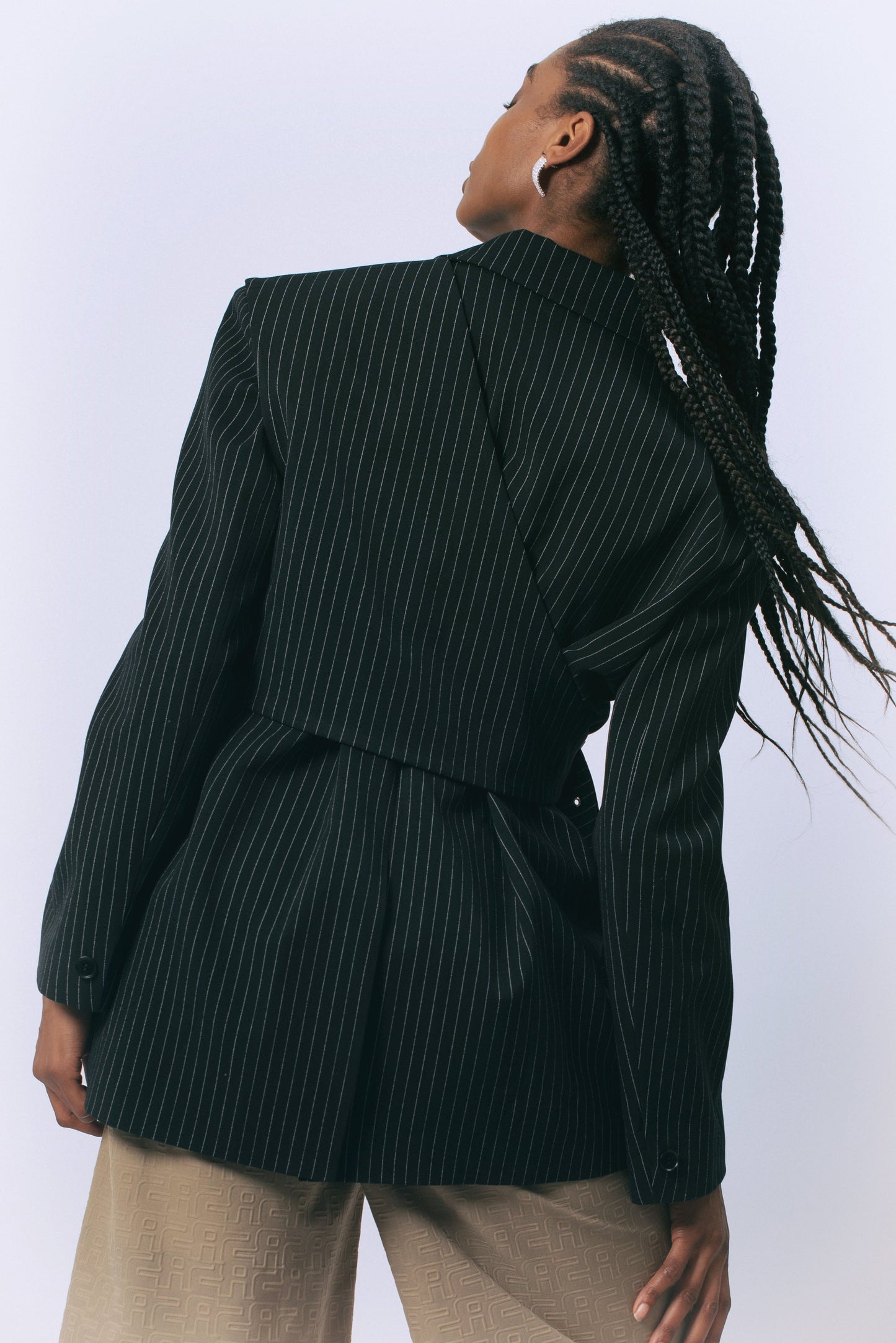 Luna Noir Pinstripe Oversized Blazer Women's Le Réussi