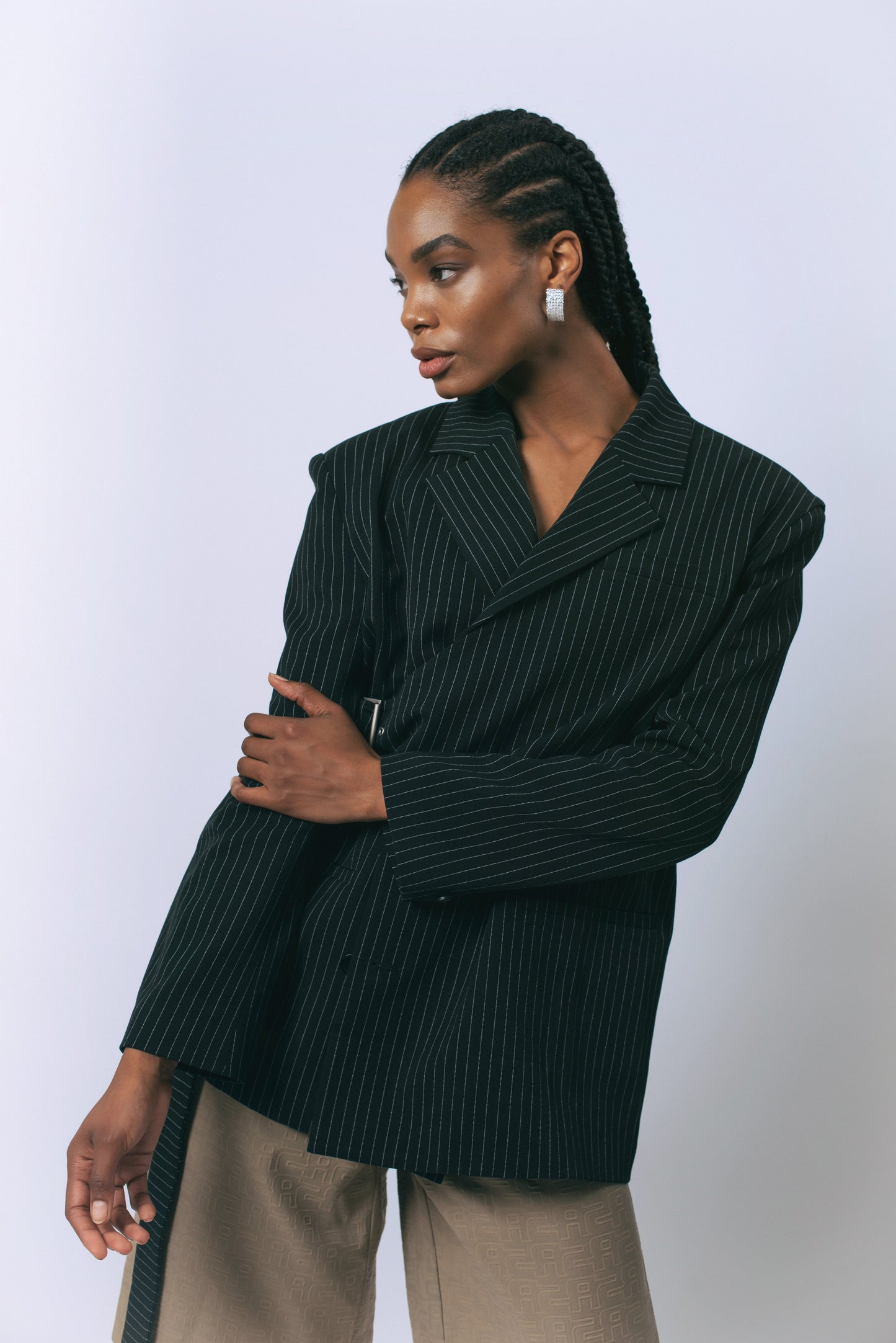 Luna Noir Pinstripe Oversized Blazer Women's Le Réussi