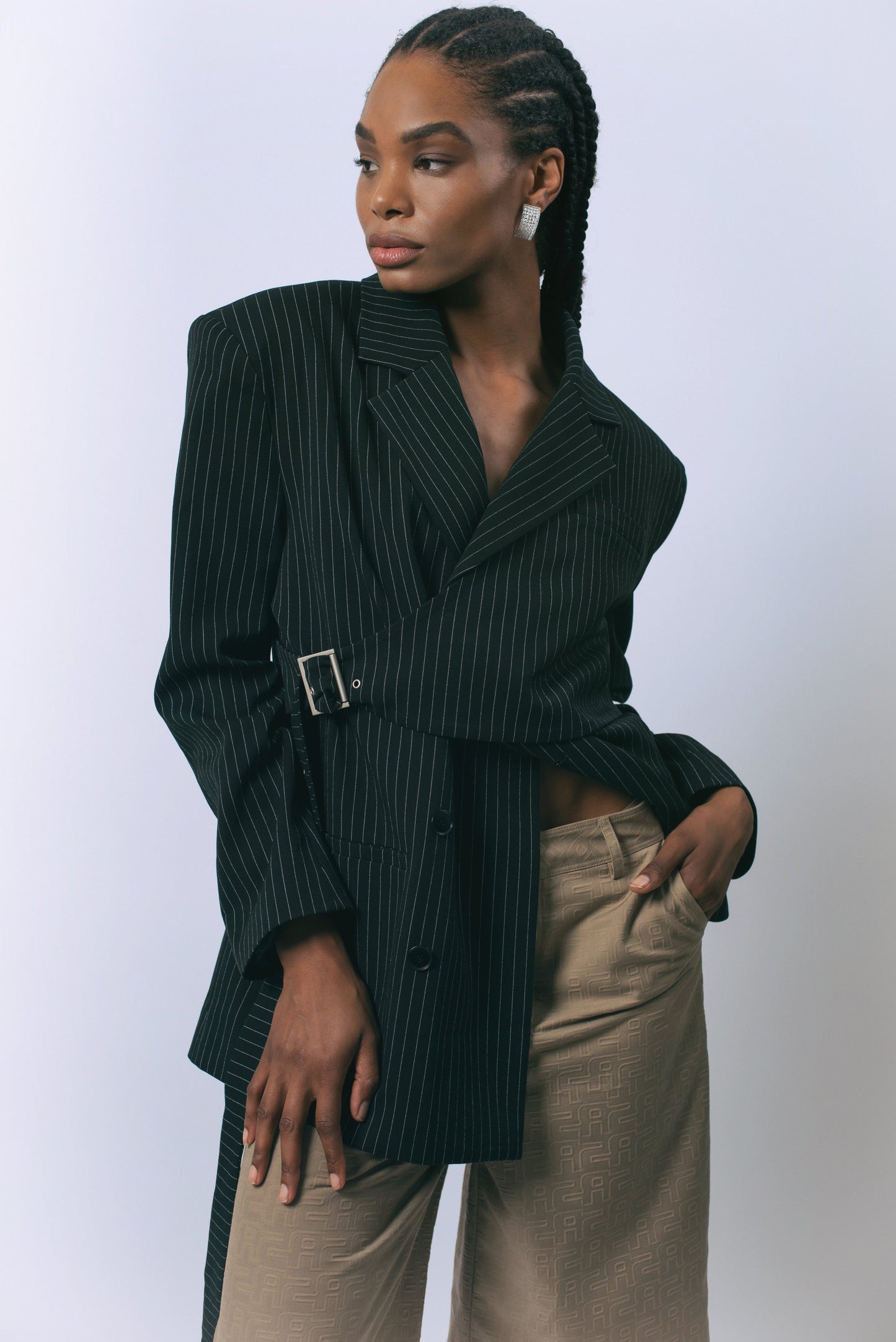 Luna Noir Pinstripe Oversized Blazer Women's Le Réussi