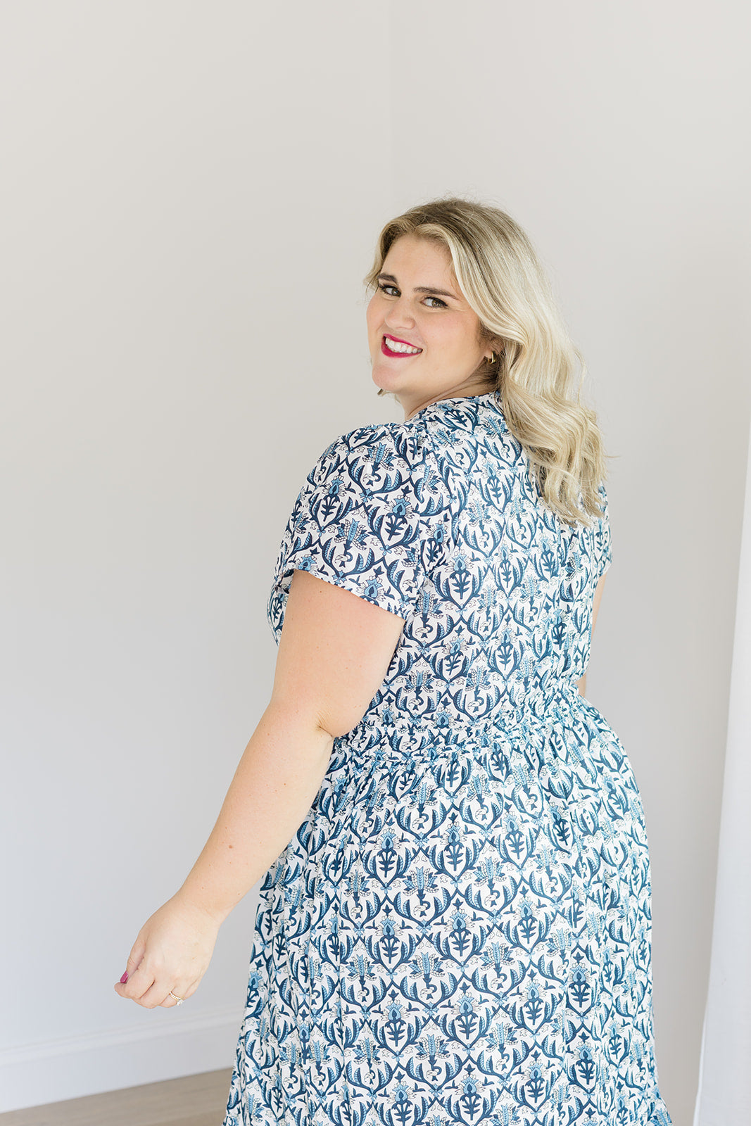 Navy Trellis Fit-and-Flare Midi Dress The Allison Dress Carla Kiley Collection