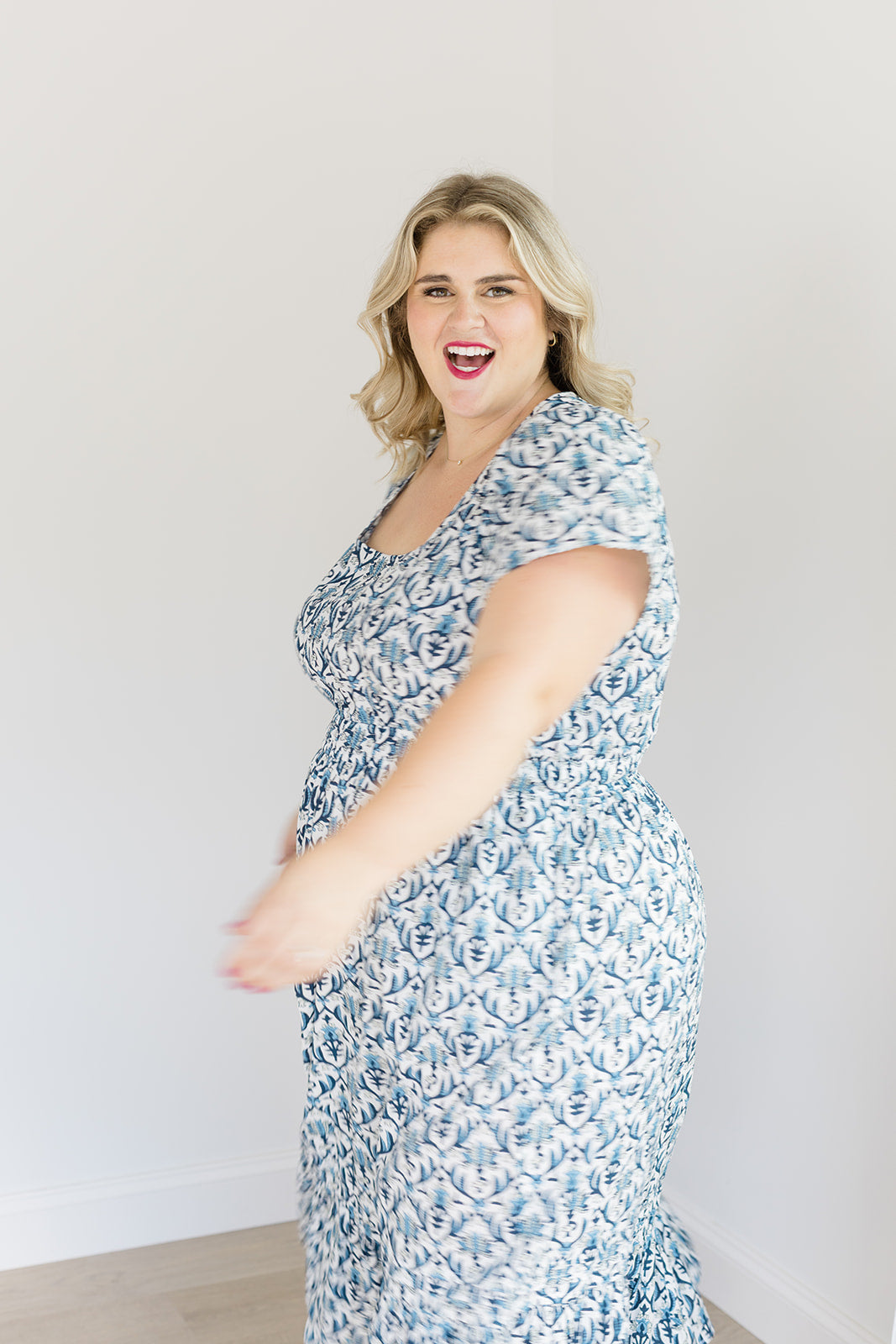 Navy Trellis Fit-and-Flare Midi Dress The Allison Dress Carla Kiley Collection
