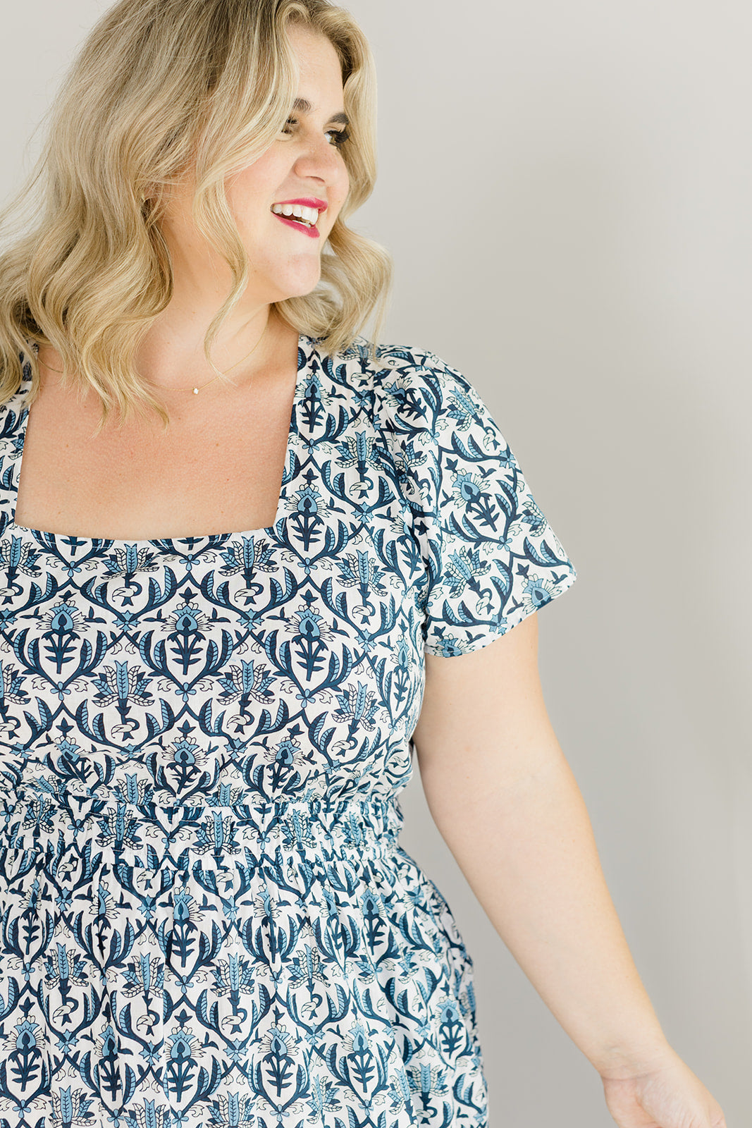 Navy Trellis Fit-and-Flare Midi Dress The Allison Dress Carla Kiley Collection