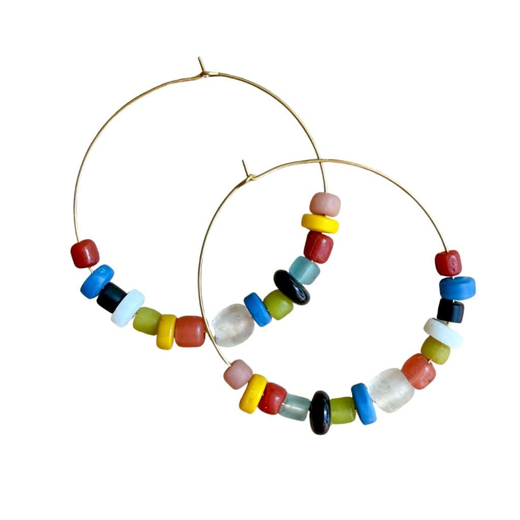 Beaded Gold Plated Hoop Earrings Summer Ellen Hoops Sela Designs