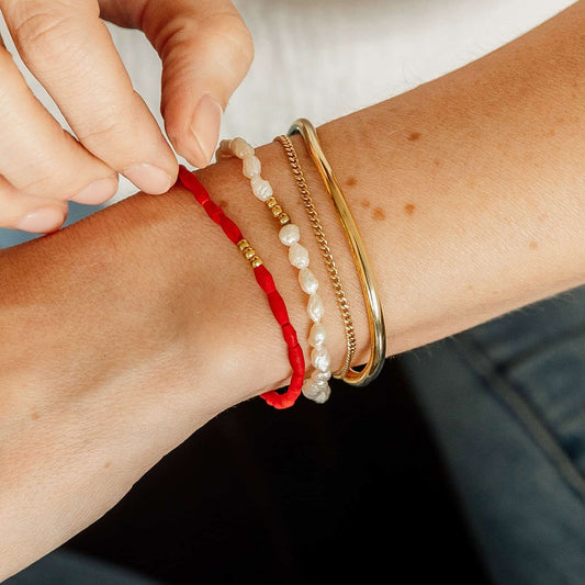 Red Coral Stone Bead Bracelet Gold-Plated Accents Bracelet Sela Designs