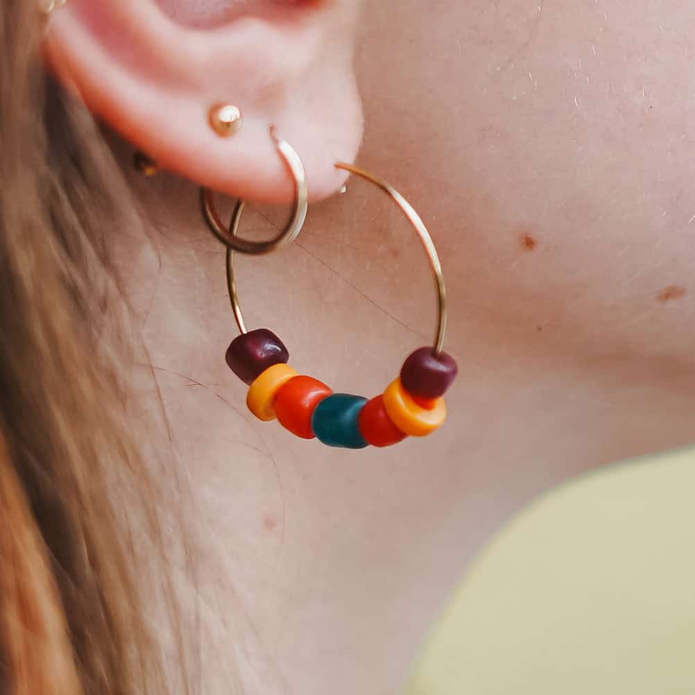 Sunrise Beaded Hoop Earrings 14k Gold Plated Hoops Sela Designs