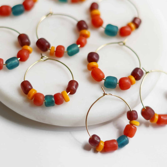 Sunrise Beaded Hoop Earrings 14k Gold Plated Hoops Sela Designs