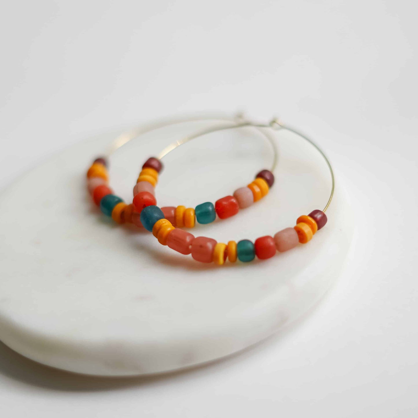 Sunrise Beaded Hoop Earrings 14k Gold Plated Hoops Sela Designs