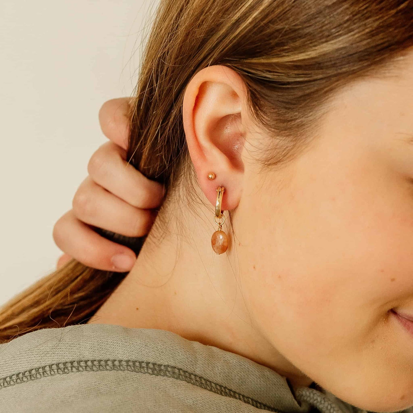 Sunstone Peach Earring Charms for 14k Gold Hoop Earrings Sela Designs