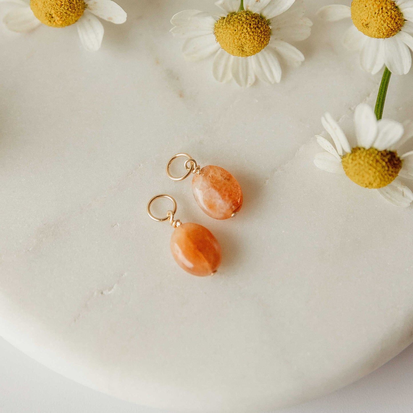 Sunstone Peach Earring Charms for 14k Gold Hoop Earrings Sela Designs