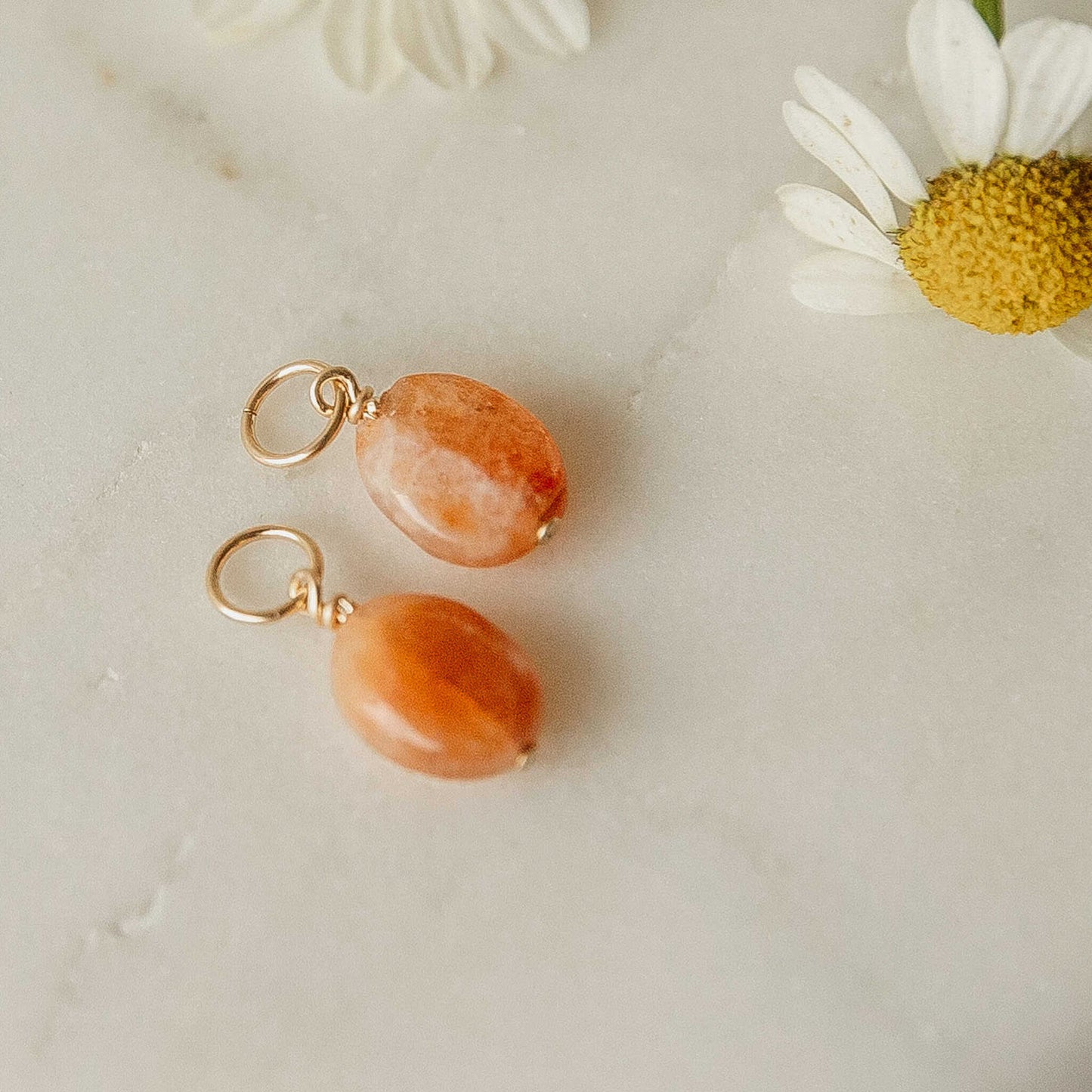 Sunstone Peach Earring Charms for 14k Gold Hoop Earrings Sela Designs