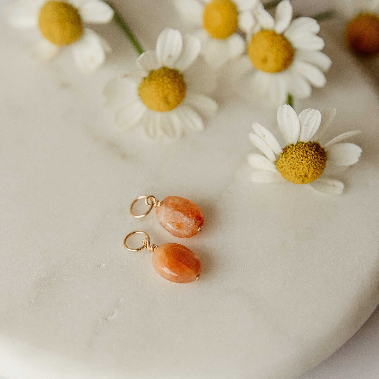 Sunstone Peach Earring Charms for 14k Gold Hoop Earrings Sela Designs