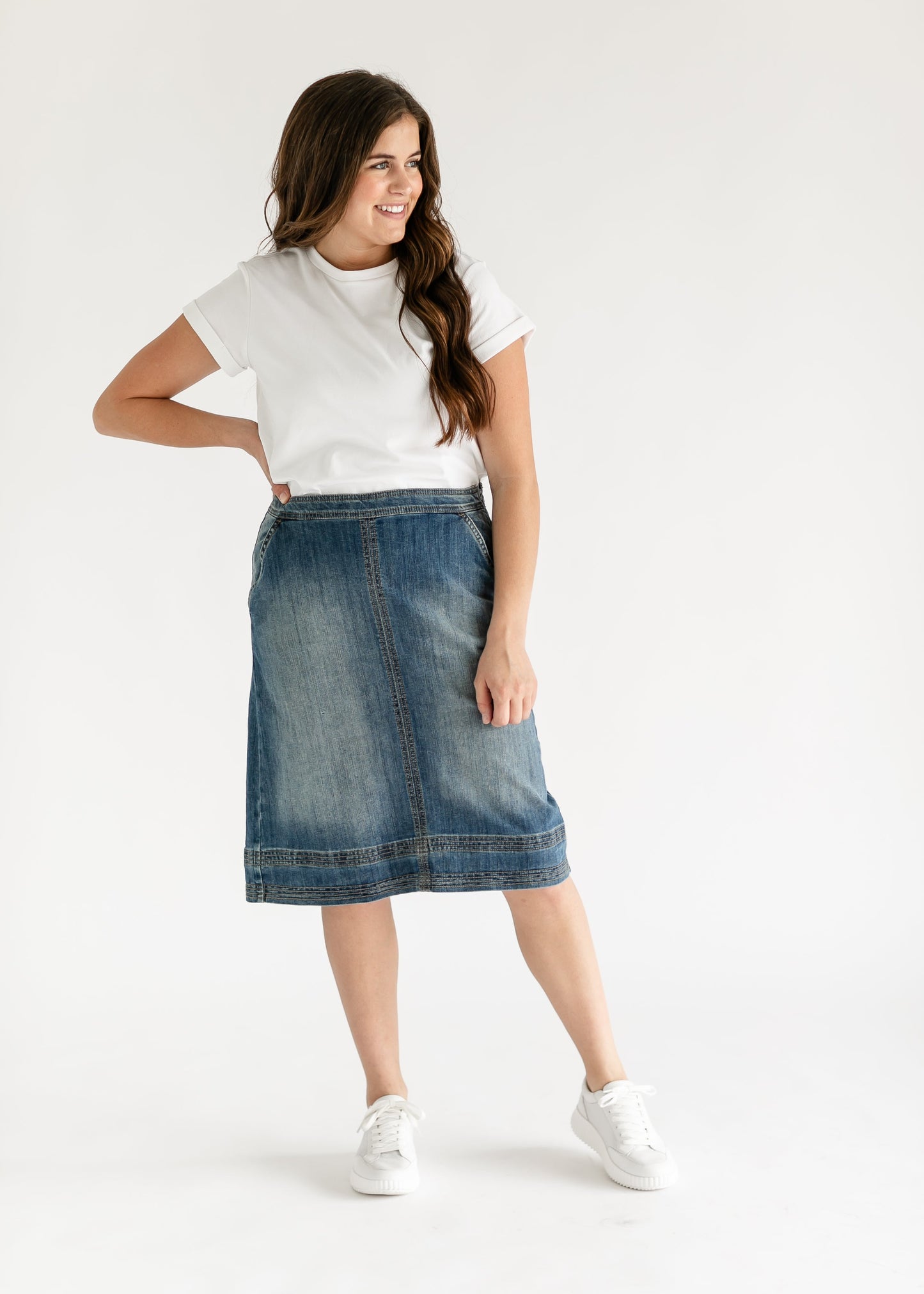 Sutton Side Zip A-line Denim Midi Skirt - FINAL SALE