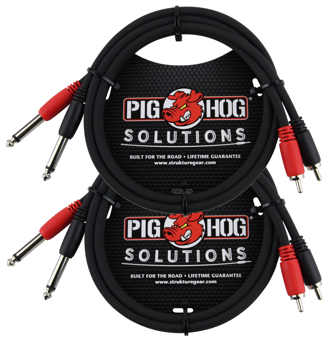 3ft Dual 1/4' TS Mono Male Plug to 2-RCA Male Plug Audio Cable 2 Pack Pig Hog