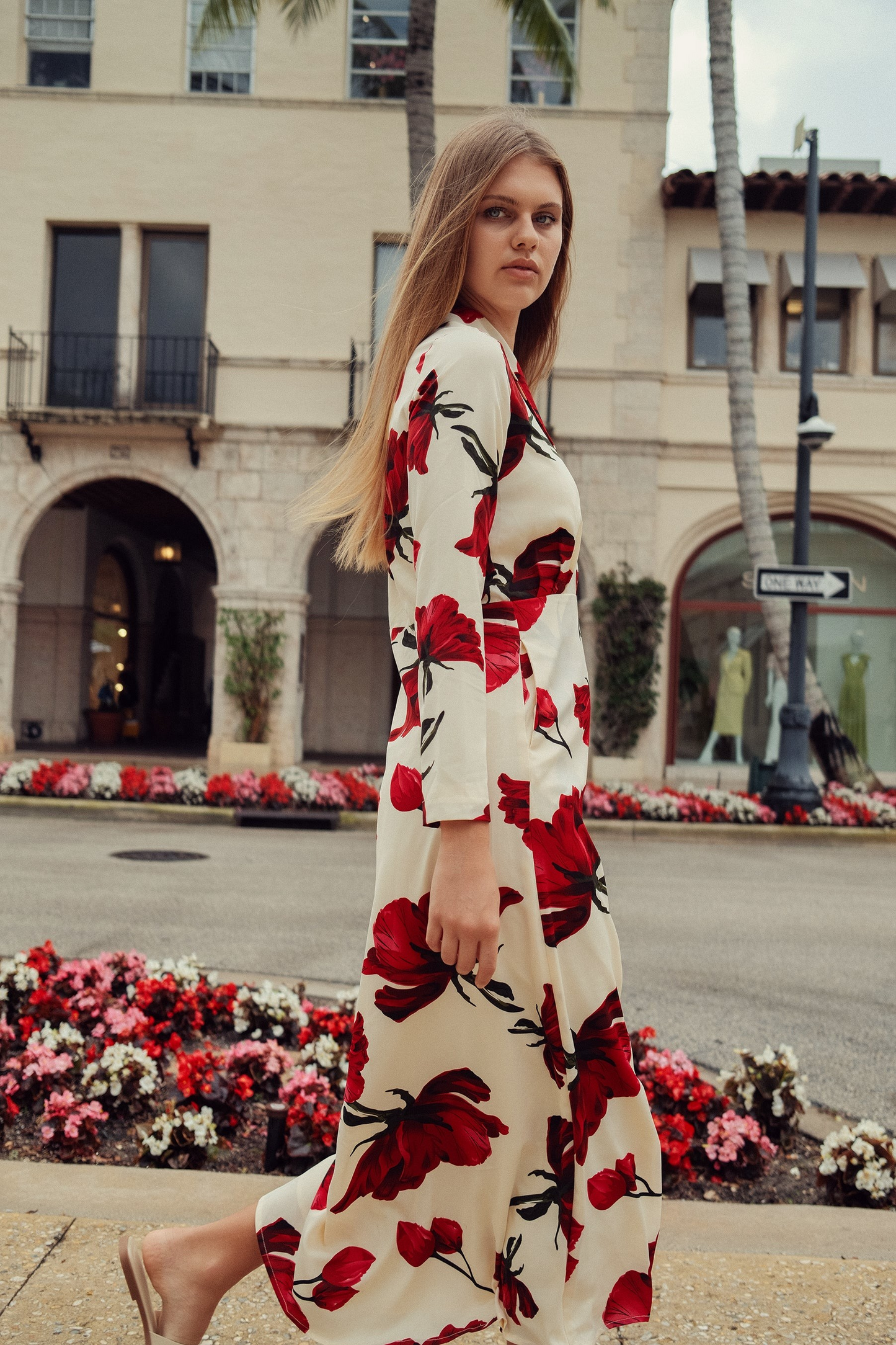 Rose Faux Wrap Dress Flattering Fit Dress