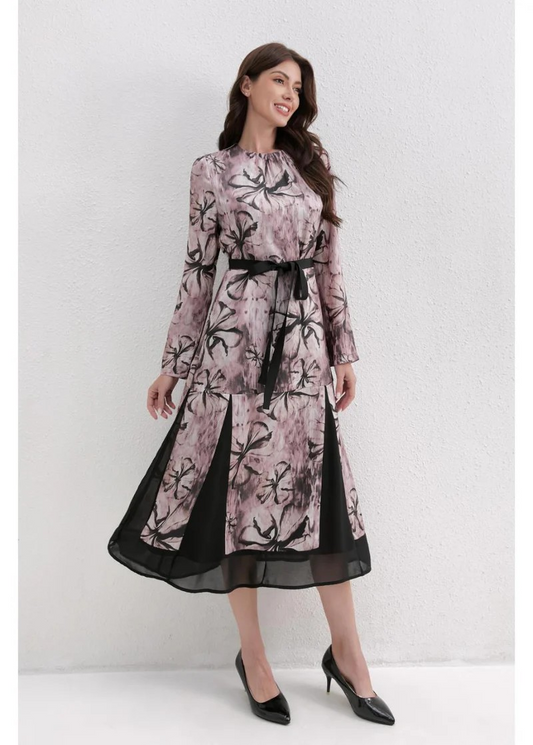 Dusky Petals Long Sleeve Midi Dress Miss Finch NYC
