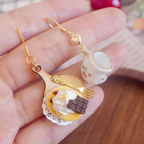 Chocolate Pancake Dangle Earrings Handmade 925 Silver Hooks