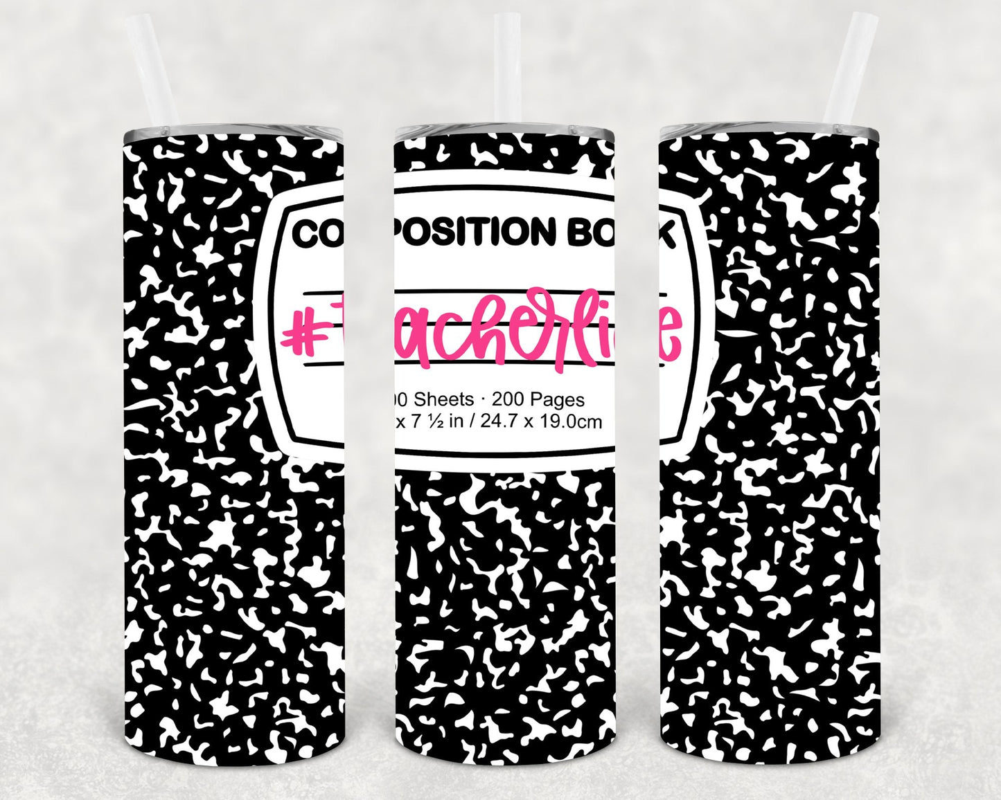 #teacherlife Composition Book 20 oz Skinny Tumbler