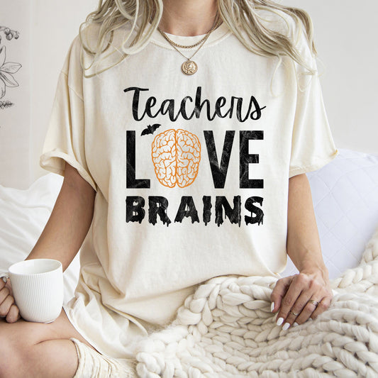 Teachers Love Brains Retro Halloween Comfort Colors Tshirt