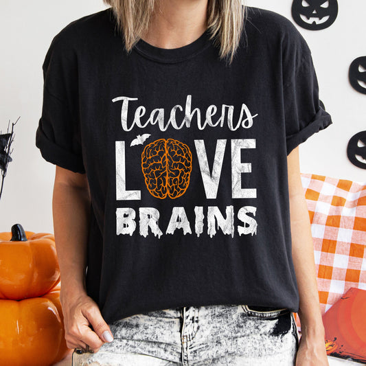 Teachers Love Brains Retro Halloween Comfort Colors Tshirt