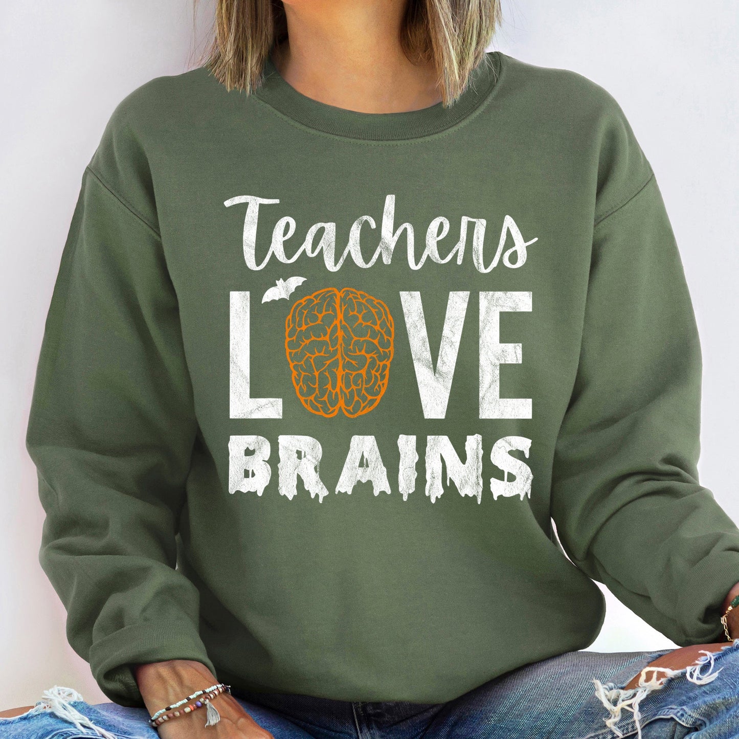 Teachers Love Brains Halloween Sweatshirt