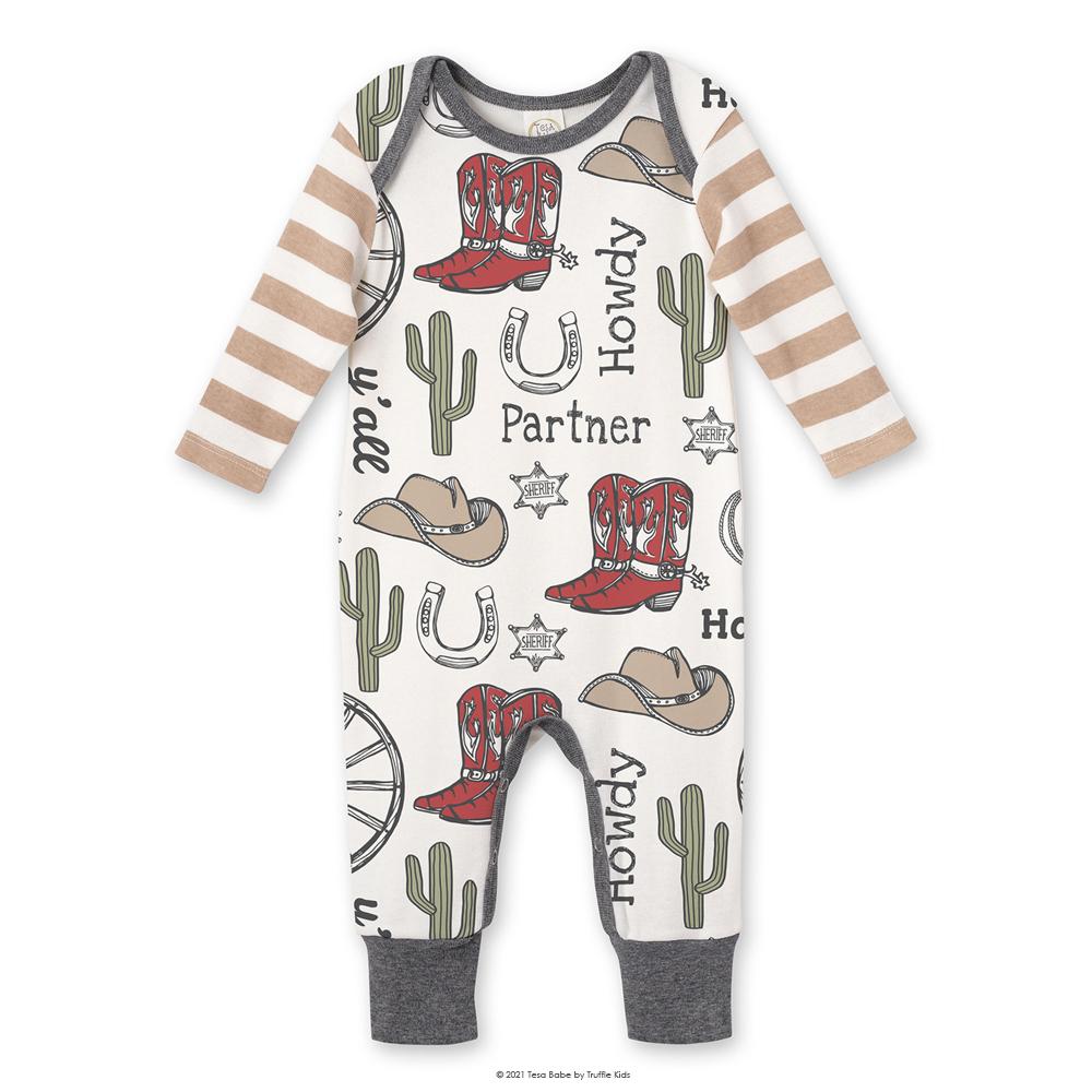 Howdy Partner Cowboy Western Romper 100% Cotton Rib
