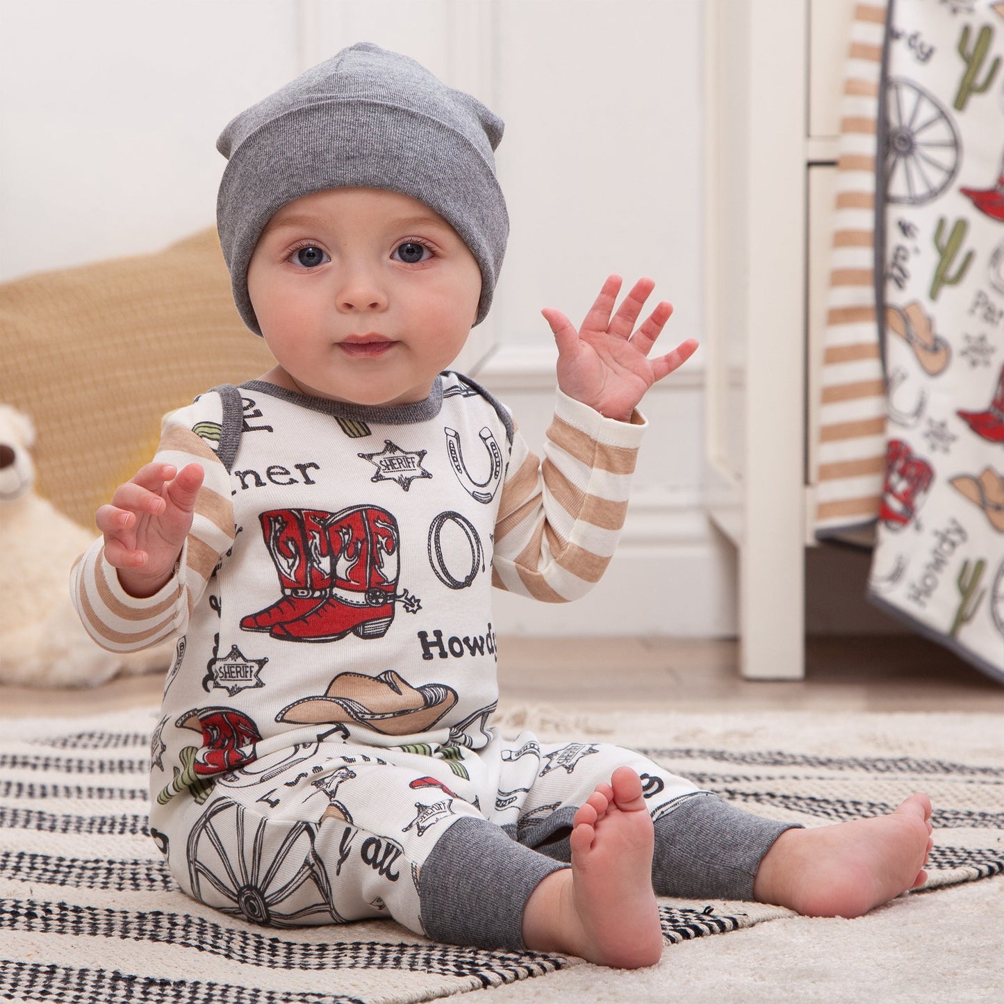 Howdy Partner Cowboy Western Romper 100% Cotton Rib